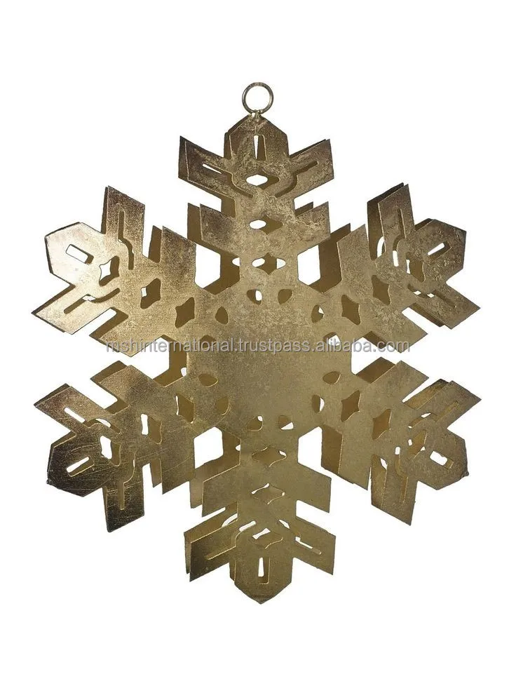 Customized Metal Gift Round Matte Gold Brass Metal Christmas star Ornaments Flat Ornament For Hanging