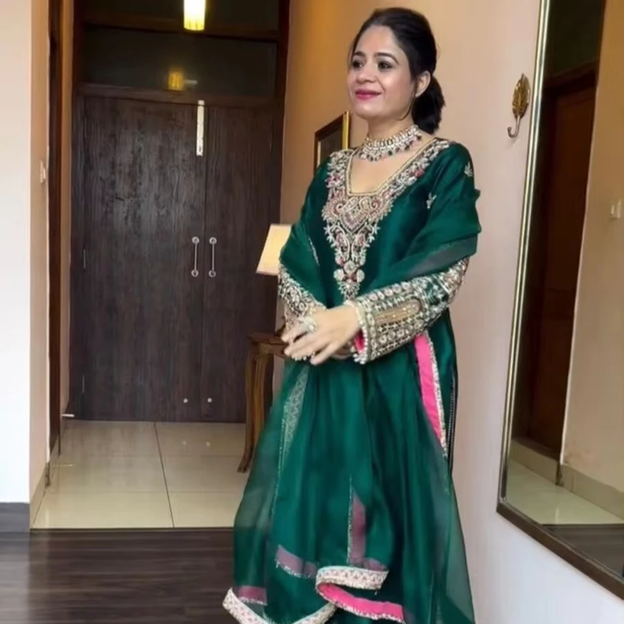 Fancy silk embroidery sequence work top palazzo with dupatta festival wear indian women wholesale price ethnic garment