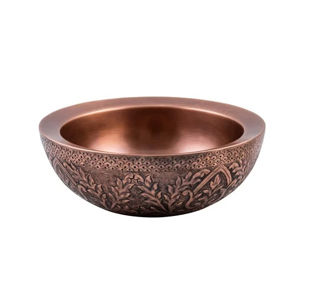 Decorative Solid Copper Kitchen Used Single Sink Good Selling Hand Engraved Shiny Polished Finishing Basin Sink Hammered Design