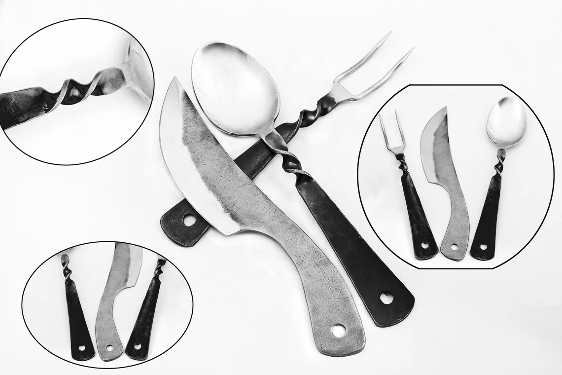 Jacob Medieval Cutlery Set Hand Forged Flatware with Stainless Steel High Quality Vintage Design-3 Piece Table Knife Fork Spoon