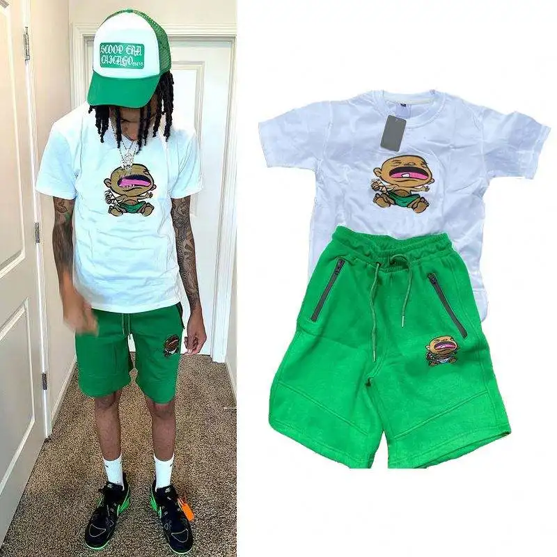 2024 Custom Logo New Fashion Two Piece Set Short Sleeve Shorts 2 Piece Set Jogging Suits Sportswear 2 Piece Sets Cotton