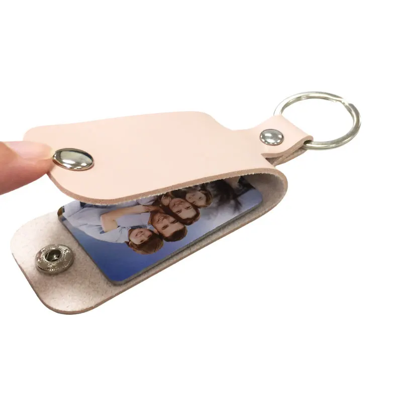 Family gifts custom album keychain laser engravable leather photo keyring