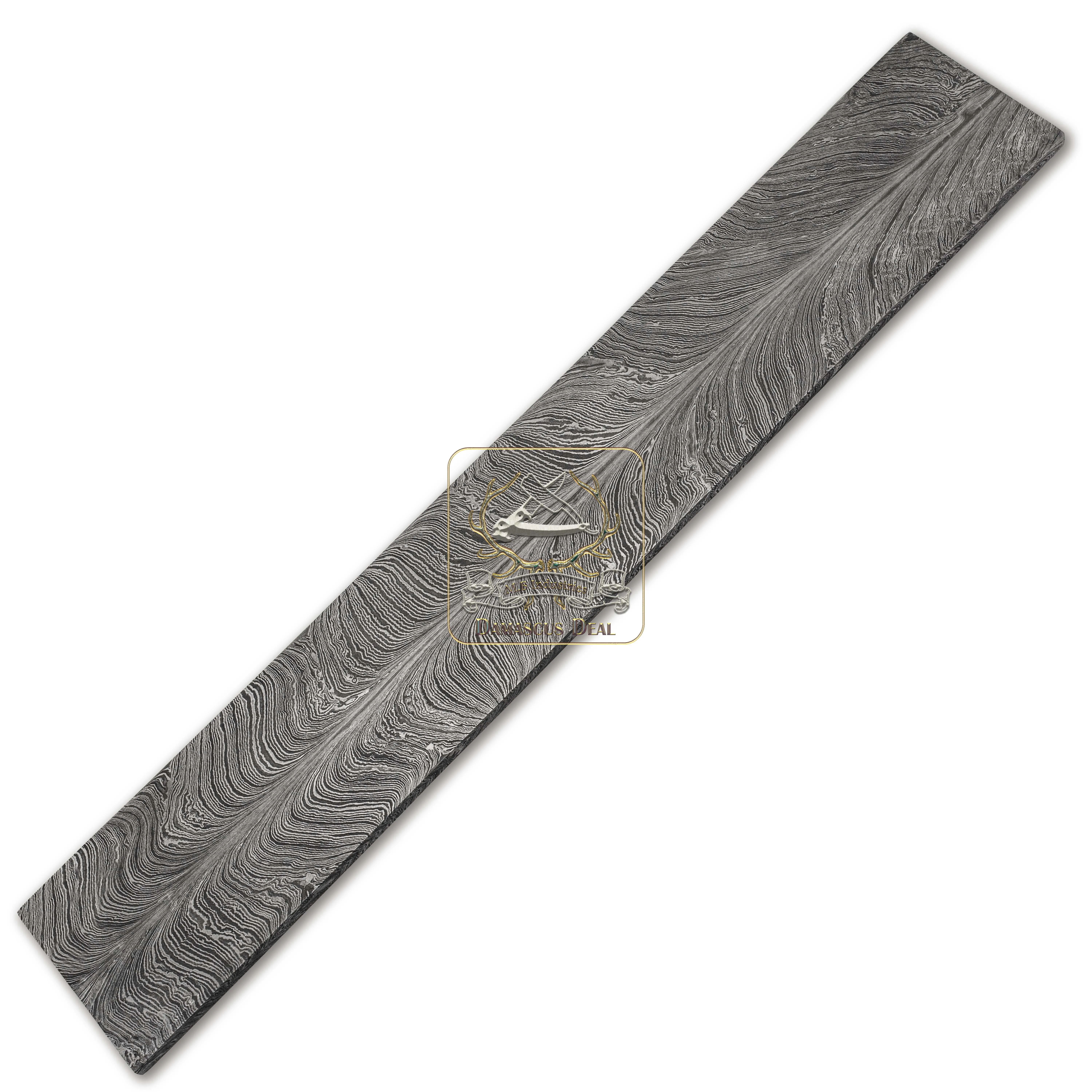 Damascus Steel Billet Feather Pattern DD-Feather-108 for Knife Making Hand Forged Carbon Steel Hardness 58-62 HRC Billet