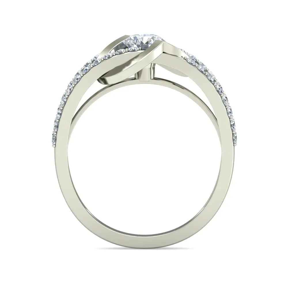 Bold Cross Over Custom Design 14K White Gold Lab Created Solitaire Diamond Girls Ring on Cocktail Partywear at Top Selling Price