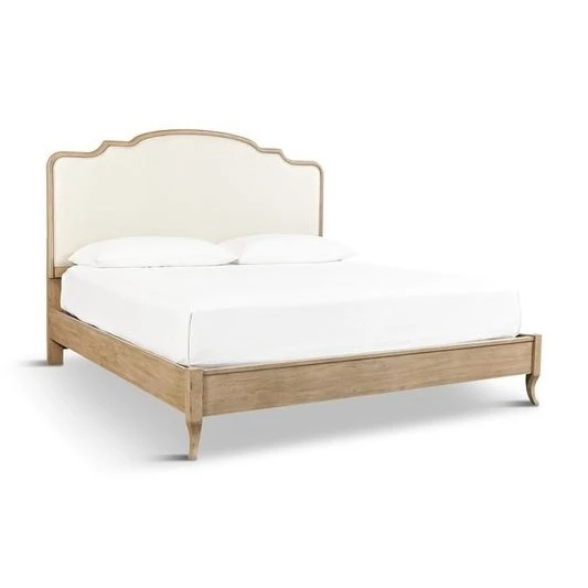 Minimalist European Bed with Upholstered fabric Headboard - antique Handmade manufacture from Jepara Indonesia Furniture