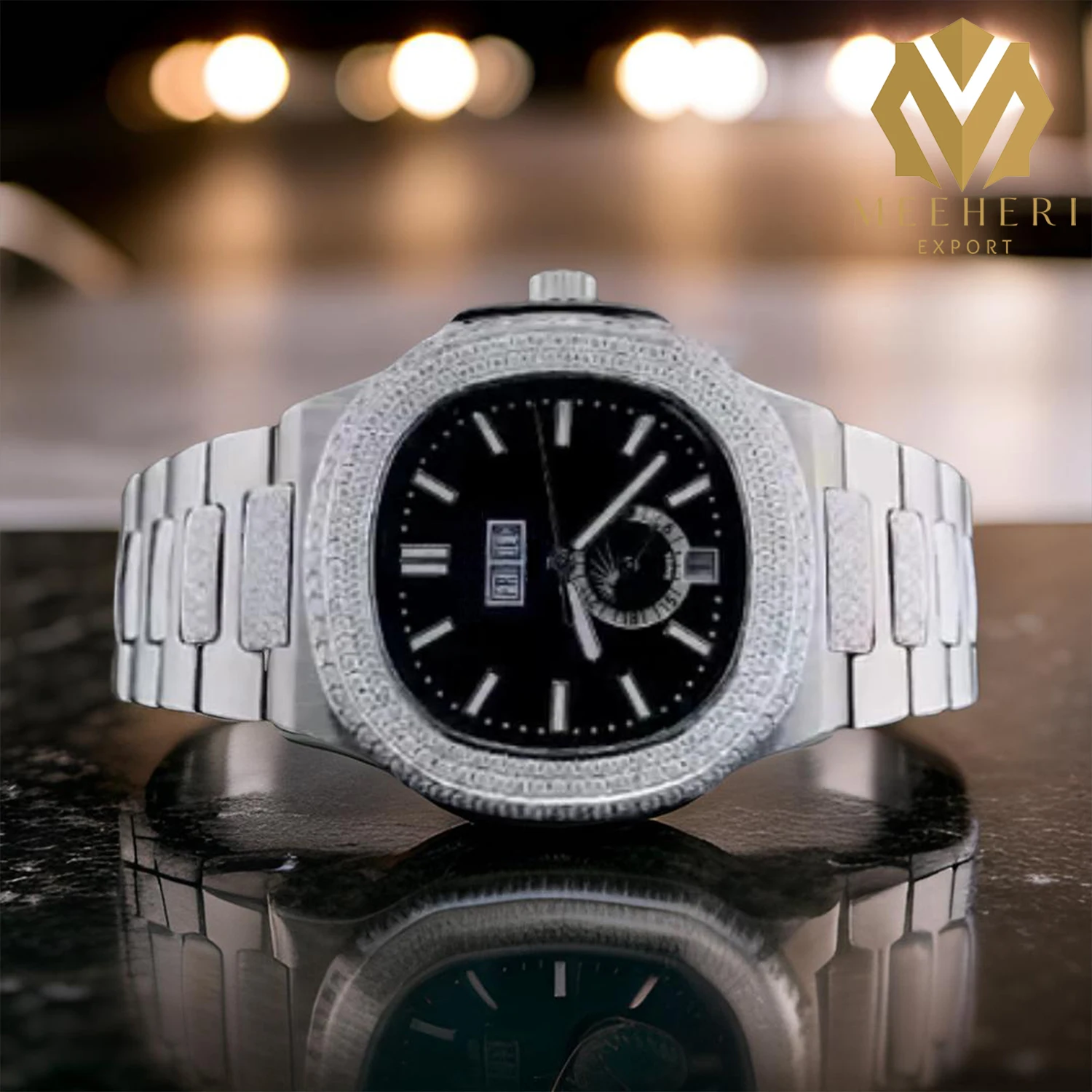 Handmade High Quality Fully Iced Out Watch VVS Moissanite Diamond Stainless Steel Automatic Brand Watches for Men, Hip Hop Watch