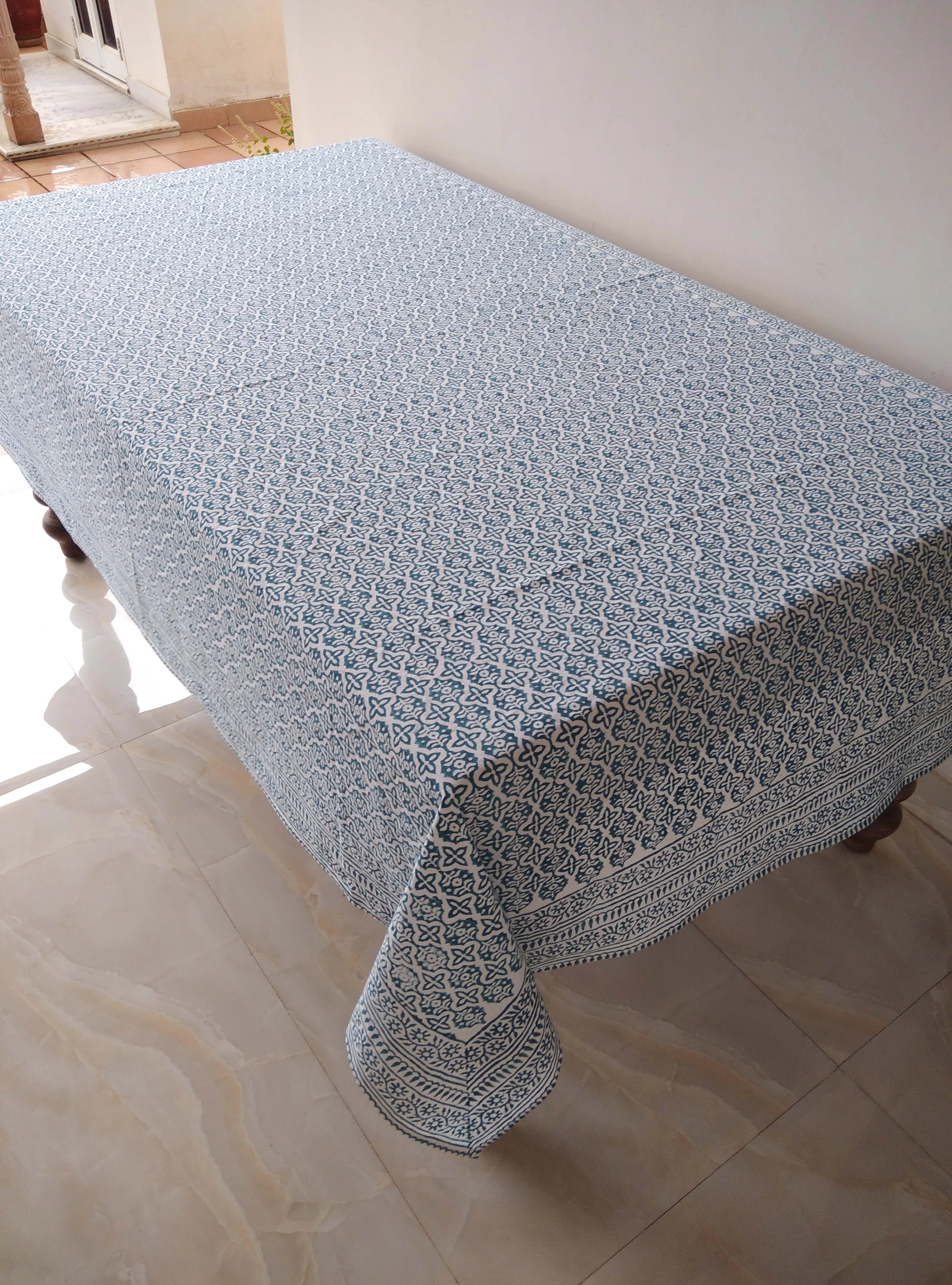 Indigo Blue Block Print Tablecloth Indian Table Cloth Pure Cotton Table Cover Handmade Table Linen Farmhouse Wedding Decor