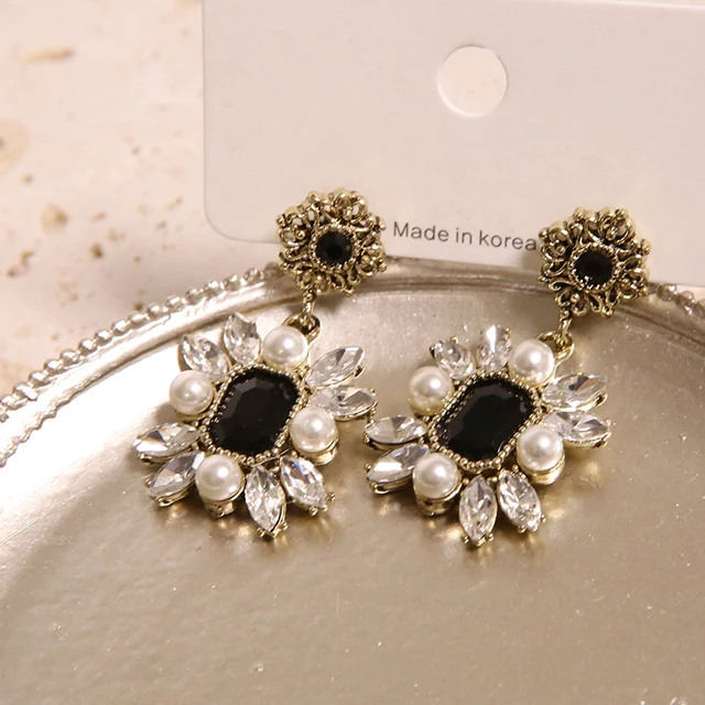 Crystal Pearl Antique drop Earring 0145 made in Korea party wedding jewelry