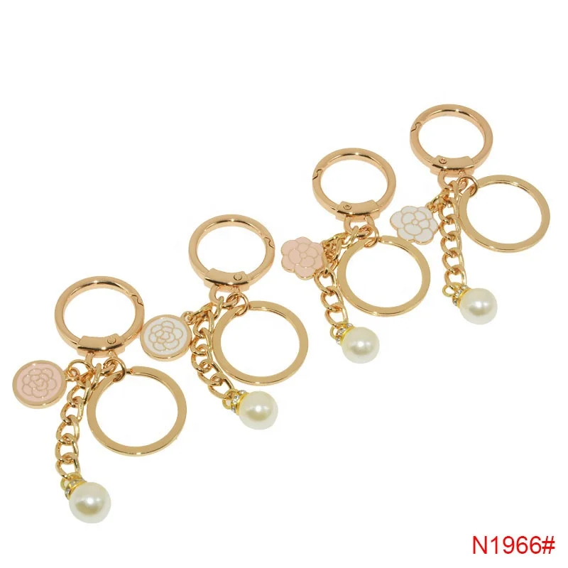 DIY spring rings customized keychain pearl metal accessories high quality hand bag pendant adjustable metal buckle ring