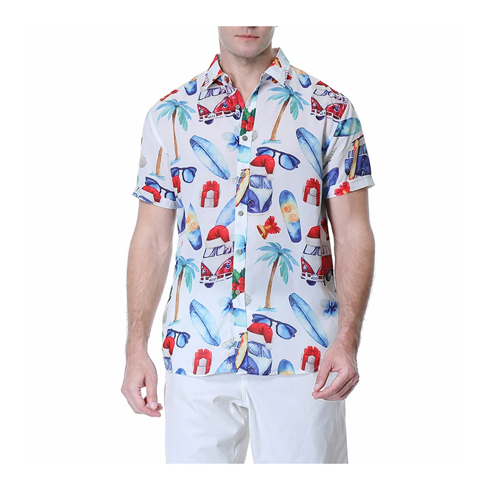 High Quality Silk Satin Shirt Men Long Sleeves Vacation Beach Casual Shirts Custom Silk All Over Print Hawaiian Shirt for Men