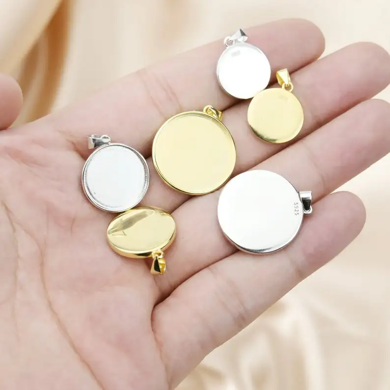 New Arrival Best Selling 4mm-20mm DIY Genuine 925 Sterling Silver Bezel Cup Pendant Finding Mounting Blank Setting For Pendant