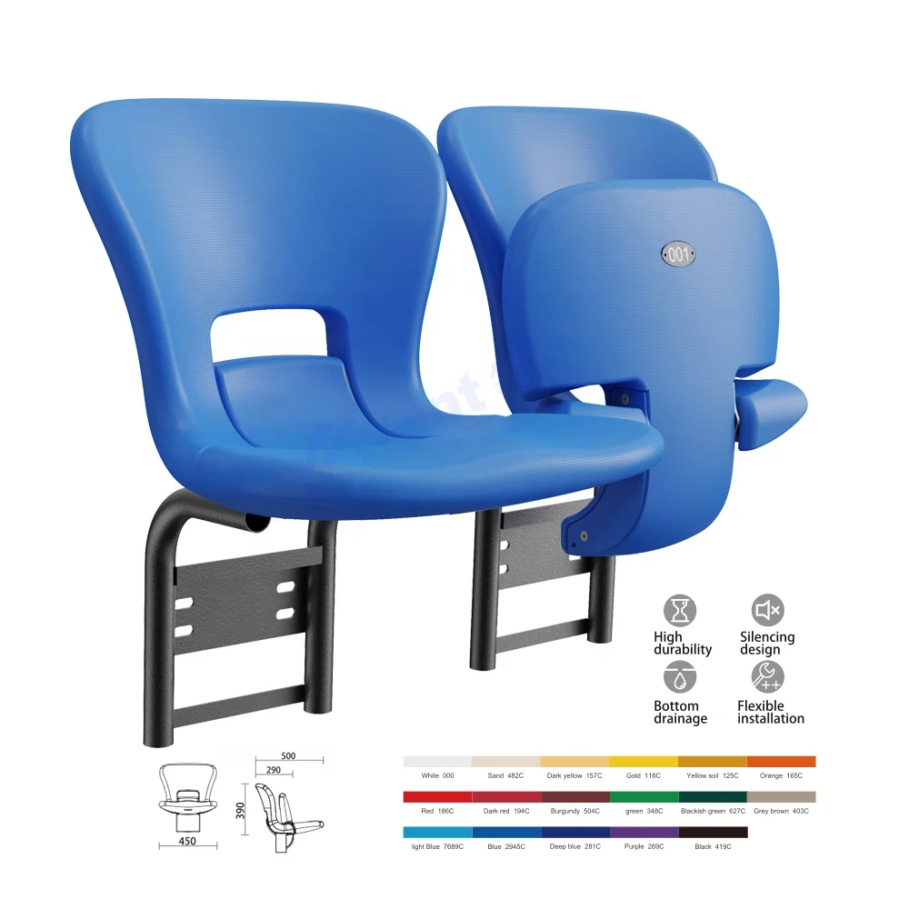 Avant Fixed Folding Seats Bule HDPE Auto Tip-Up Baseball Stadium Chairs Indoor/Outdoor Sport School Football Stadium Seating