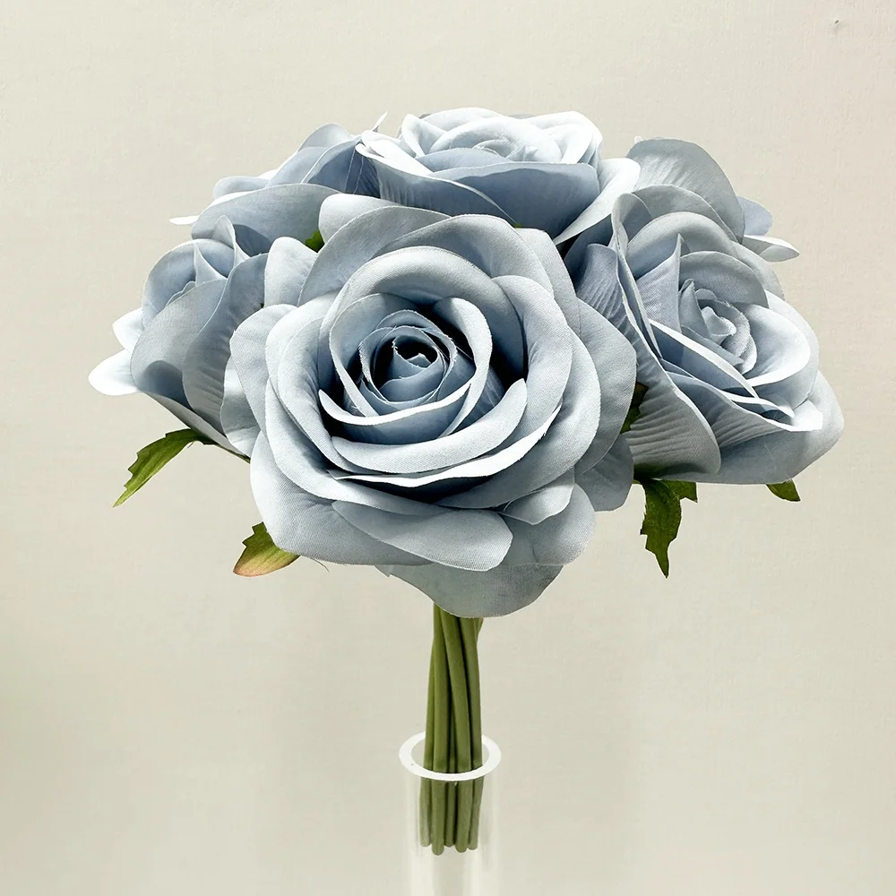 Classic Silk Brides Bouquet Wedding Rose Flower Holding Bouquet Dusty Blue Rose Floral Bouquet Wedding Decoration