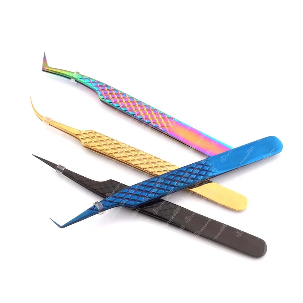 3D-6D Volume Lashes Shaped and Isolation Tweezers custom logo 90 degree stainless steel plated precision High Quality low price