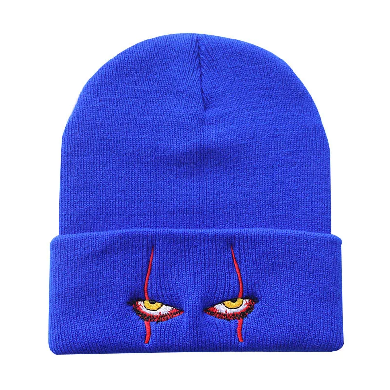 Stable Supply Halloween Pennywise Scary Eyes Horror Clown Eyes Knitted Hat Warm Pullover Hip Hop Hat Beanie