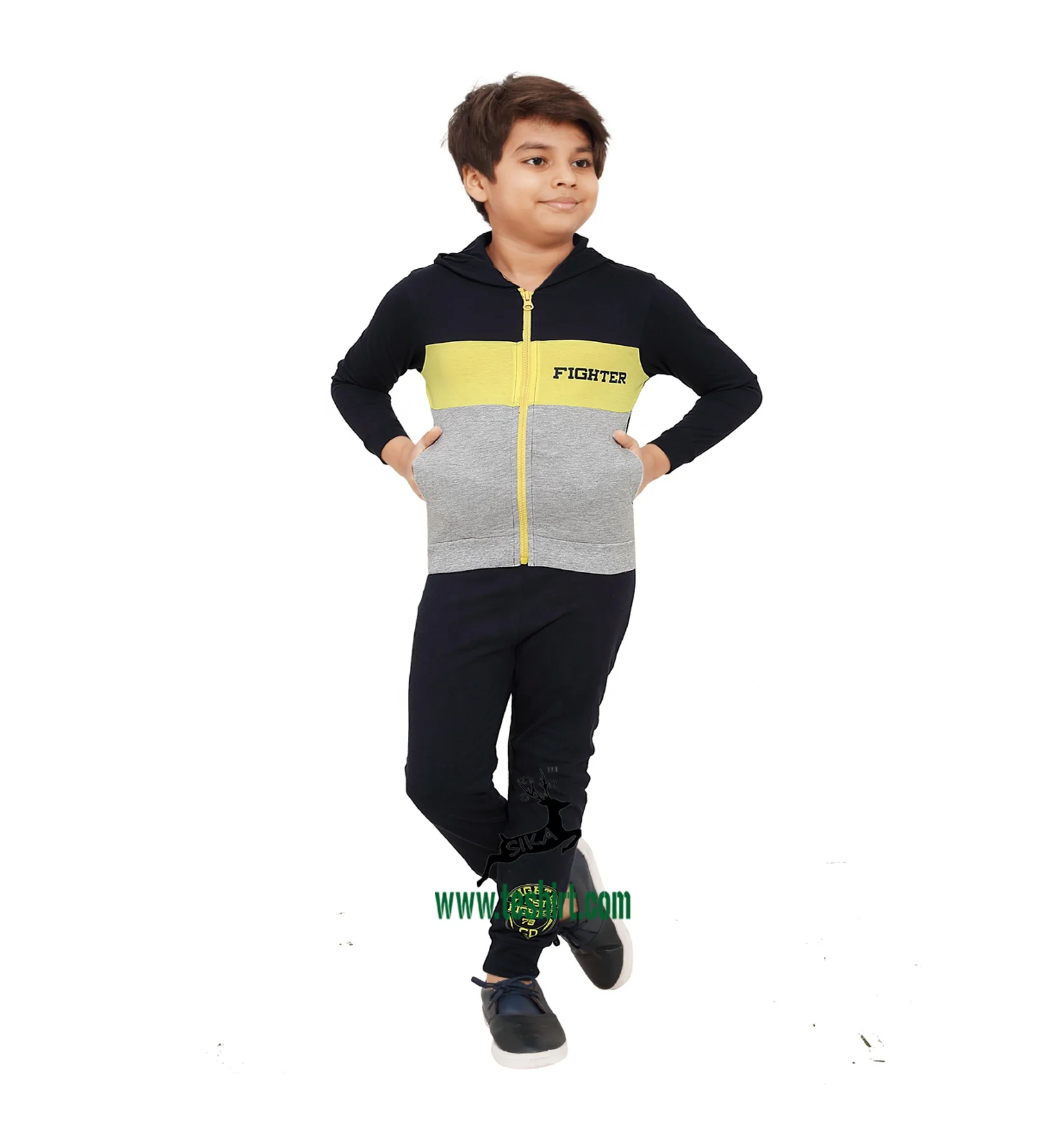 Kids Clothes New Custom Logo Hip-hop Polyester Fleece Hoodies Gym Tracksuit Sweatshirts and Pants online shopping India tirupur