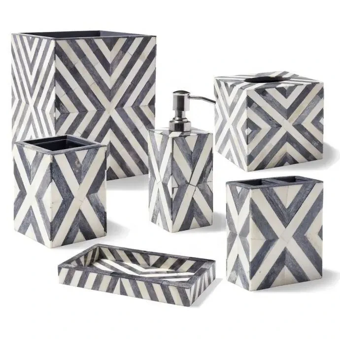 Mother of Pearl Bathroom accessories Tray Box Vase Dispenser Mother of pearl accessories set for Bathroom or washroom use