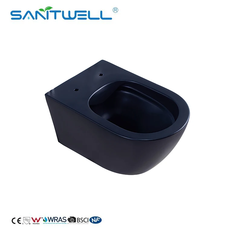 European Bathroom Luxury Ceramic Matt Black P Trap Water Closet Bathroom Rimless Wall Hung Toilets