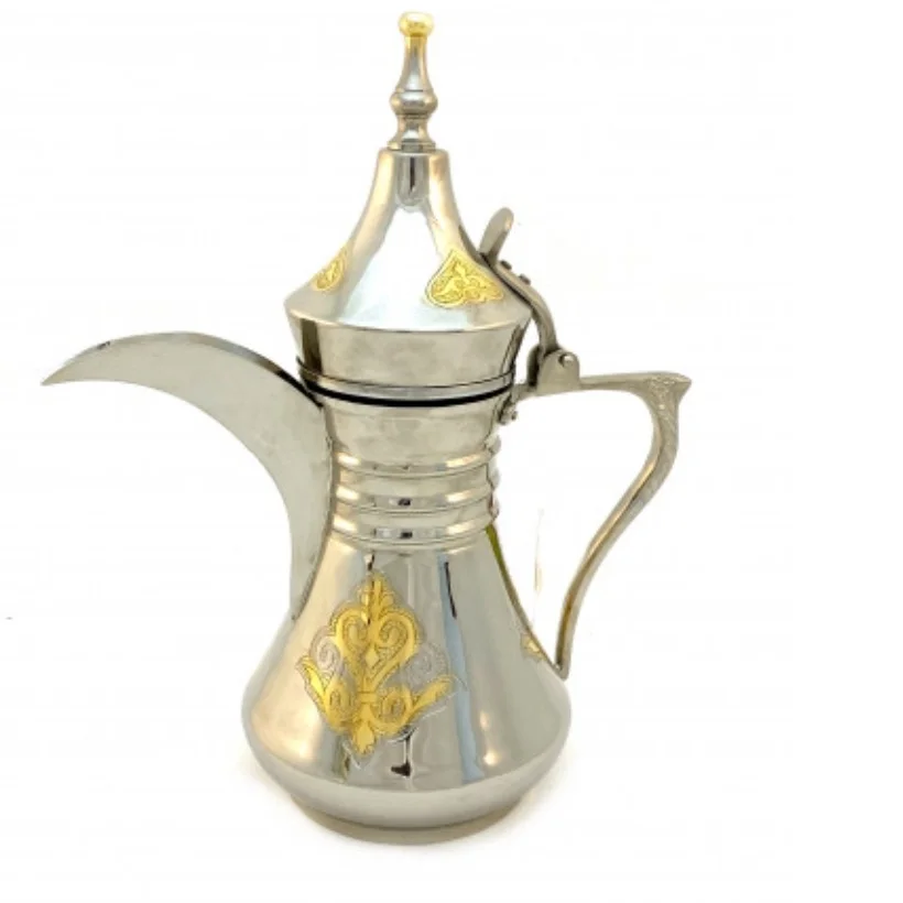 Cawa Cups Base Sets Long Spout Dallah Tea Pot Brass Metal Coffee Tea Pot Dallah Customized Arabic Coffee Dallah Sets