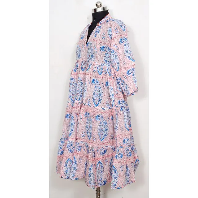 Indian Wedding Cotton Dress Hand Block Printed Dress Long Cotton Top For Women  Hand Block Printed Dress Gift for Her