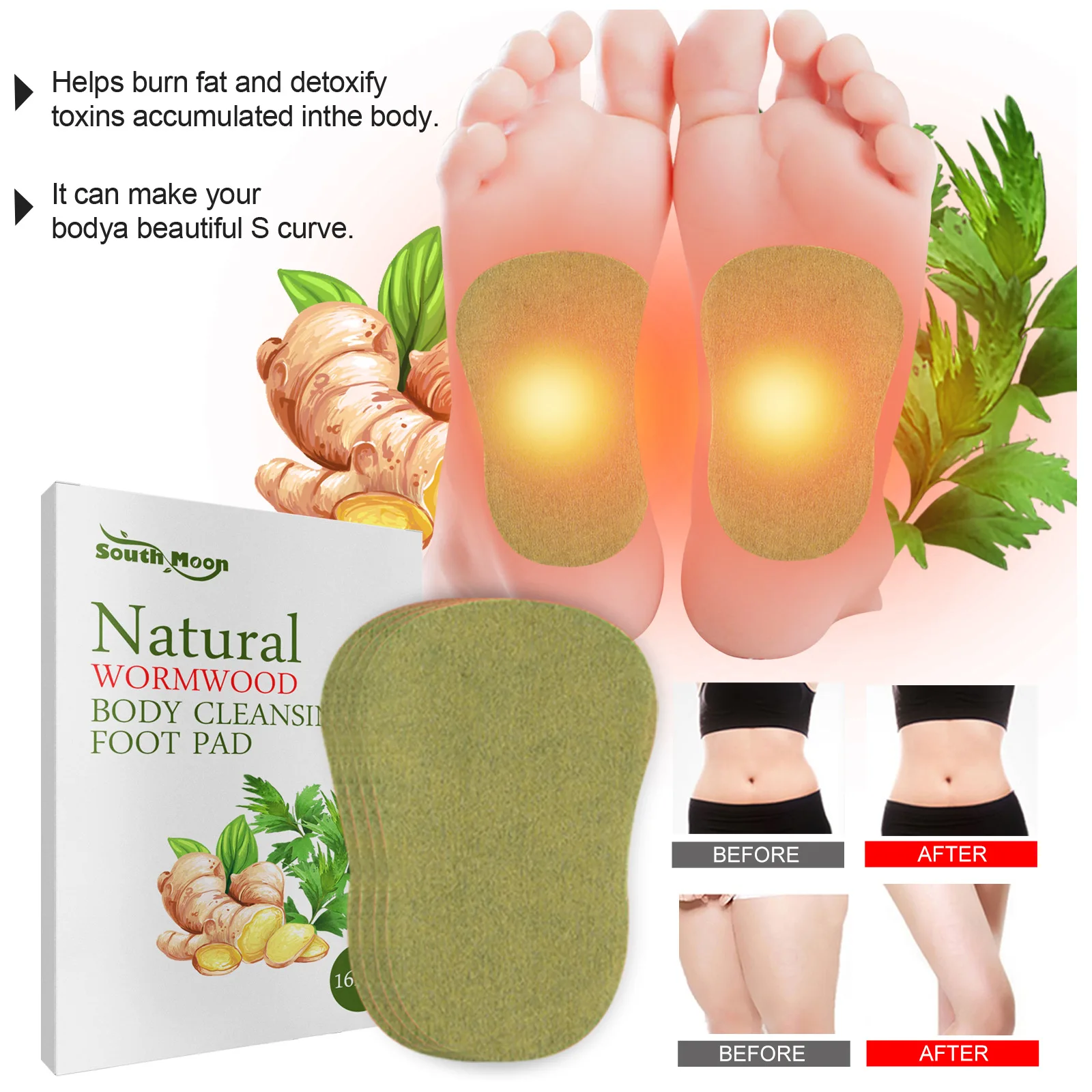 Ginger Body Shaping Detox Foot Patch Wormwood Cleanse Relieve Physical Stress Help Sleep Detox Foot Patch
