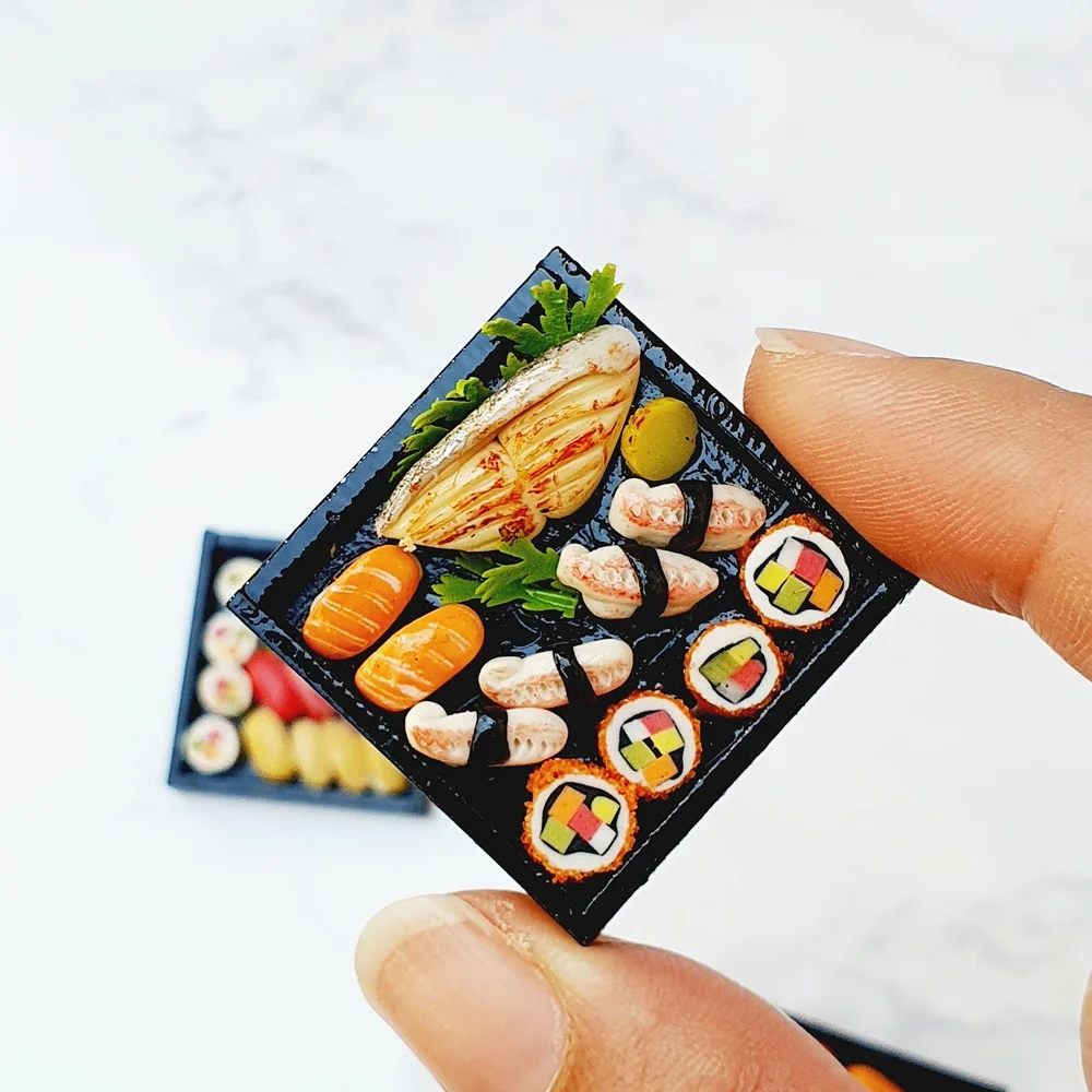 Dollhouse Miniature Food Japanese Sushi Sashimi Bento Set