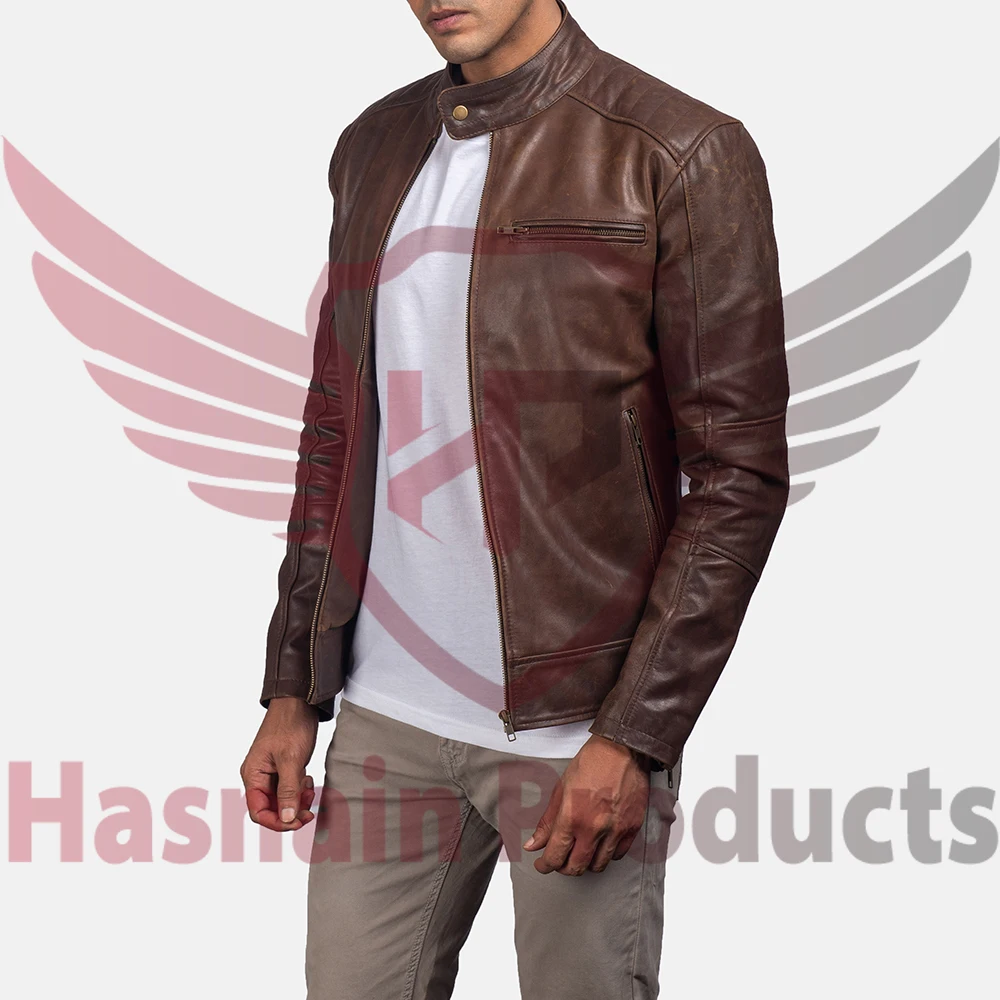 Hot Sale Hasnain Products Dean Brown Leather Biker Jacket Biker Real Sheep Leather Motorcycle Cropped Motorbike fashion Jacket