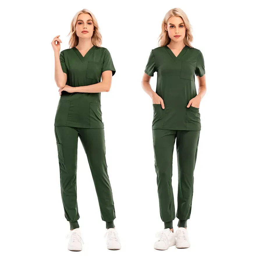 Print Casual Healthcare Comfortable Breathable Anti-ray Polyester Cotton Scrubs Nurse Short Sleeve Uniform Medical Scrubs OEM