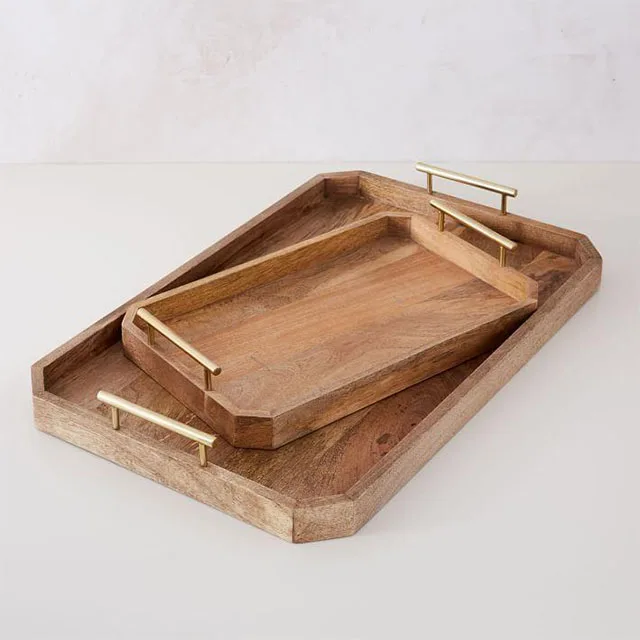 Restaurant Hotel Portable Elegant Appetizer Acacia Wood Serving Tray Wooden Trays By United Trade World