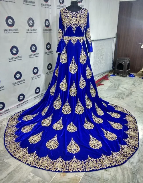muslim wedding heavy beaded kaftan in blue color