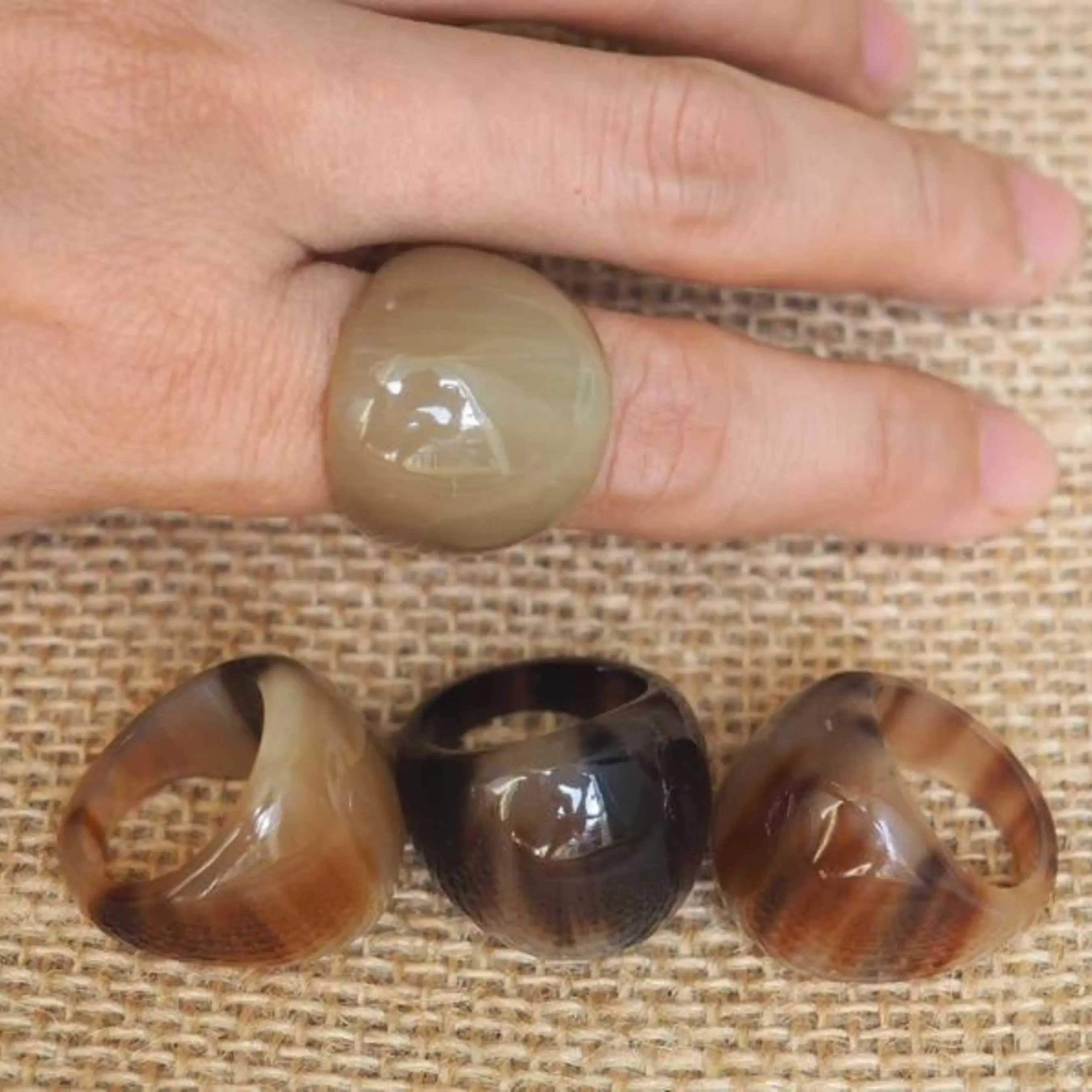 agate Natural Buffalo & Ox Horn Ring Handmade Horn Jewelry Girl Partyware Wedding Anniversary High Quality