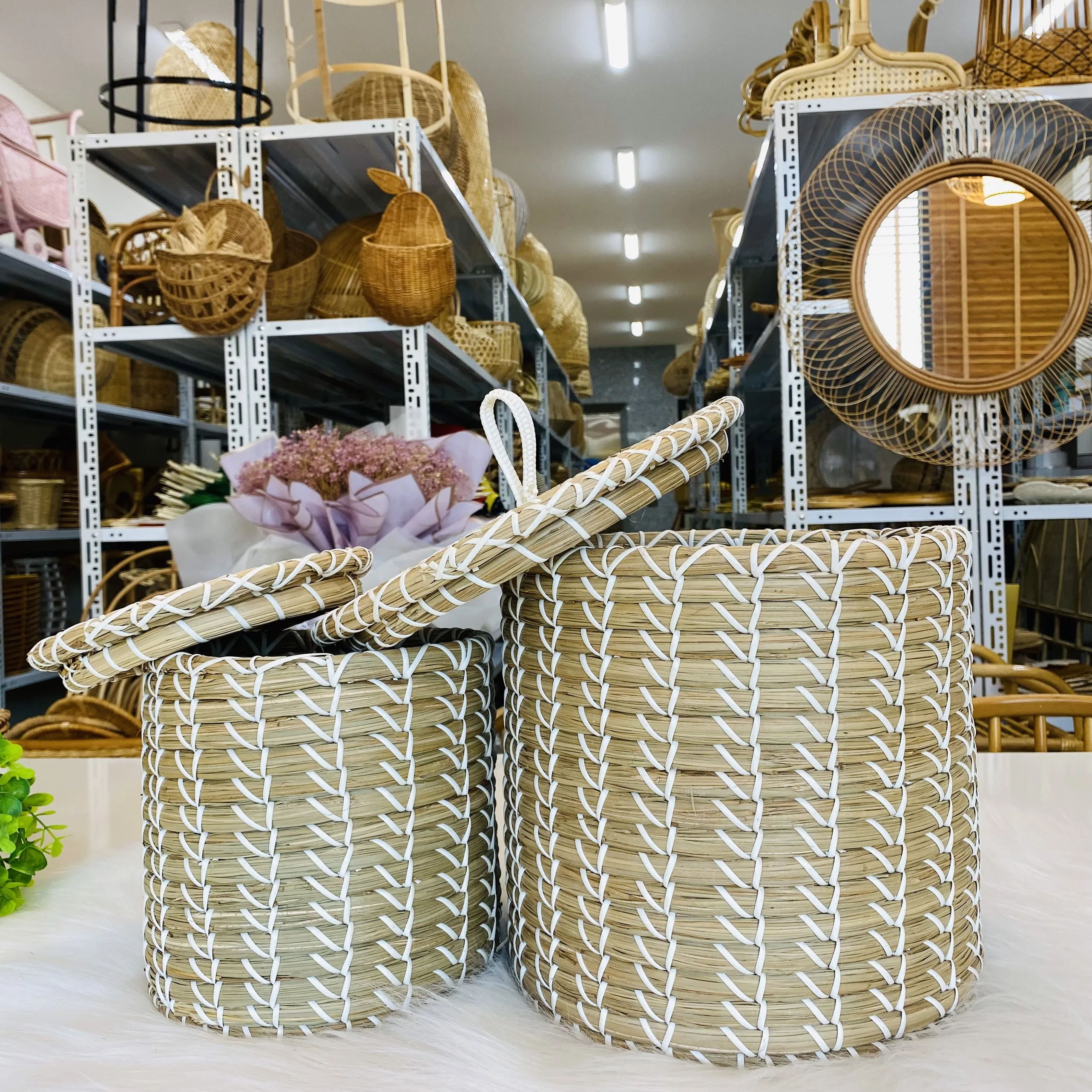 Multi-purpose combo 2 pieces  basket set handmade by seagrass use for your home home storage & organization