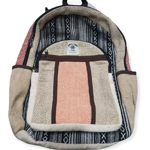Unisex Cotton Hemp Backpack with Comfortable Anti-Theft Zipper String Closure Canvas Lining Daily Use Stylish Character Pattern