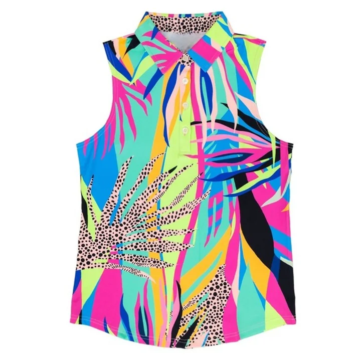 2024 Newly Arrived Floral Pattern Printed Sleeveless Mid Length Loose Type Plus Size Casual Polo Shirt For women