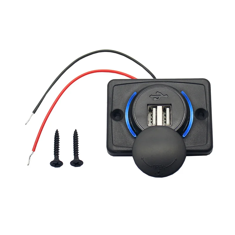 Automotive RV RZR ATV Bus Truck Marine Boat 2 Port usb plug 1a 2.1a with Blue LED 12V USB Charger Socket