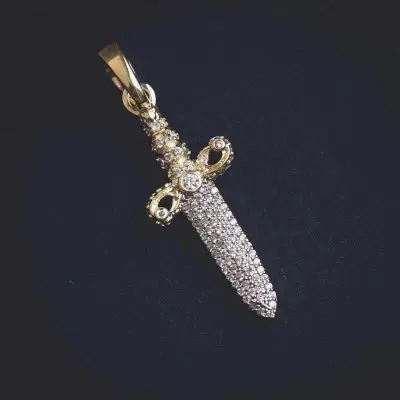 Top Deal 2024 Bust Down Mini Dagger Pendant with 10KT and 14 KT Solid Gold hip Hop Pendant Jewelry For Sale 2