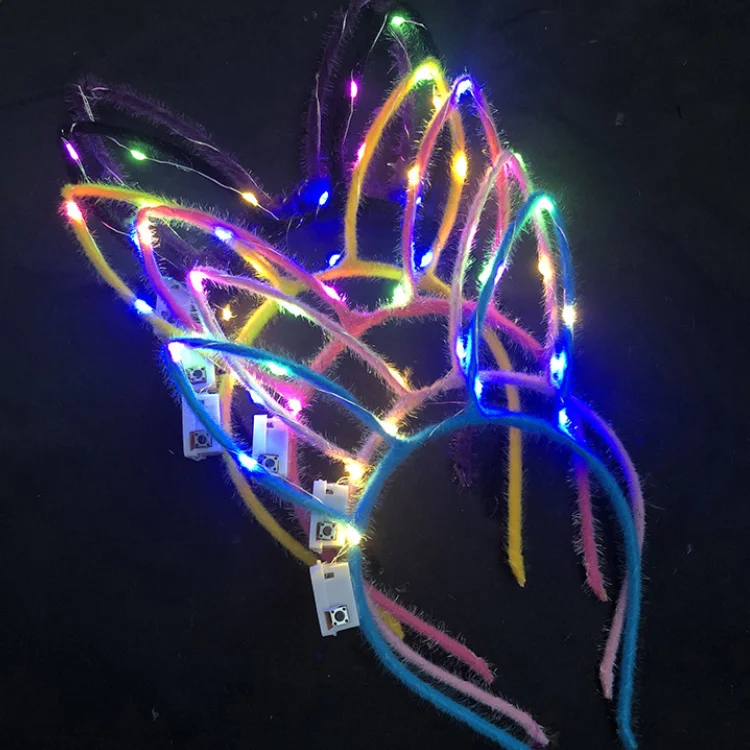 Rave Party Light Up Rabbit Ears Headband Halloween Easter Glowing Led Bunny Headdress Led Atmosphere Decoration Plush
