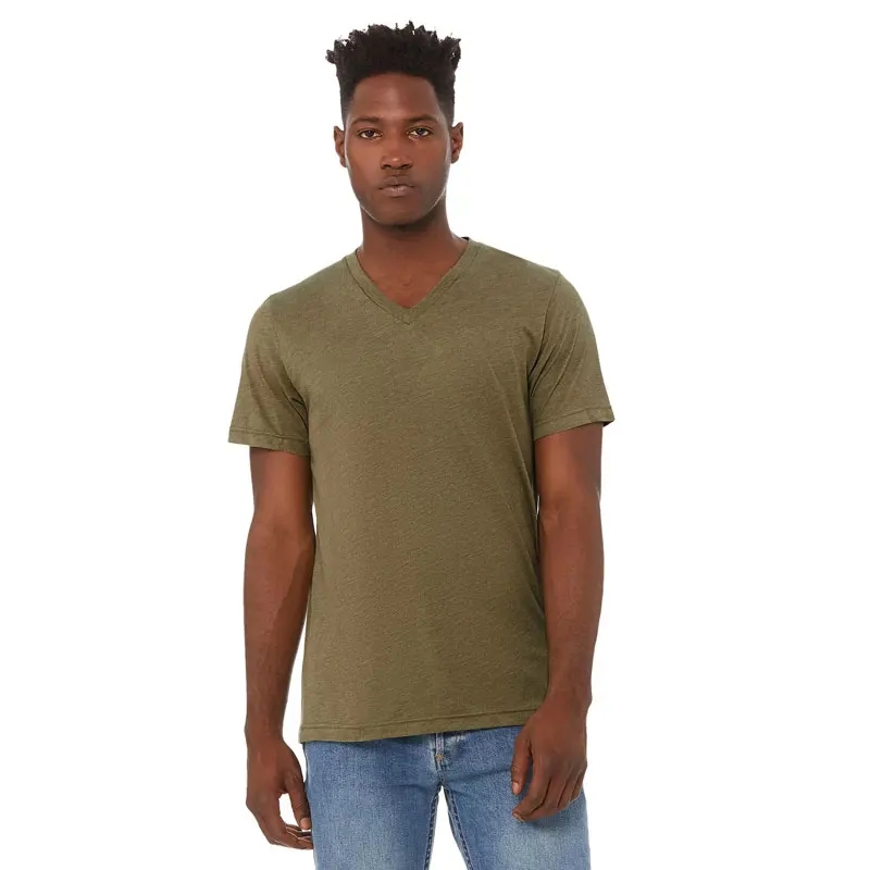 Bella + Canvas Unisex Olive Triblend T-Shirt  Denim V Neck Short Sleeves Breathable Versatile men v neck tee