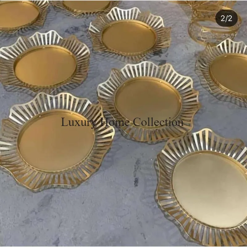 Bulk Quantity Metal Chocolate Bowls and Serving Tray Gold Color Floral Design Shiny Polish Adorable Design Supplies in Low Price
