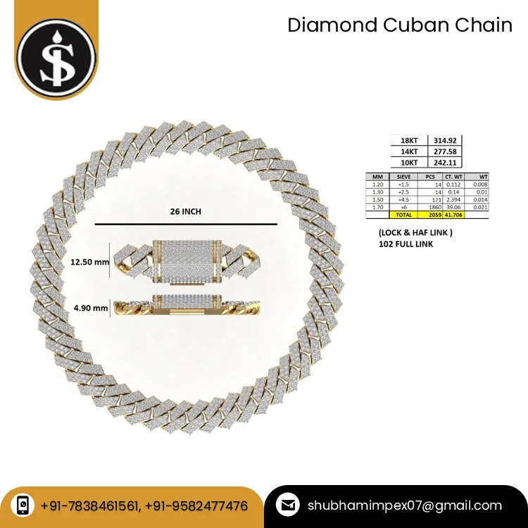 Современный дизайн GIA сертифицированное VSS для VS четкость настоящим бриллиантом 18KT белого и желтого цвета золотой кубинская цепь на разумная рыночная цена