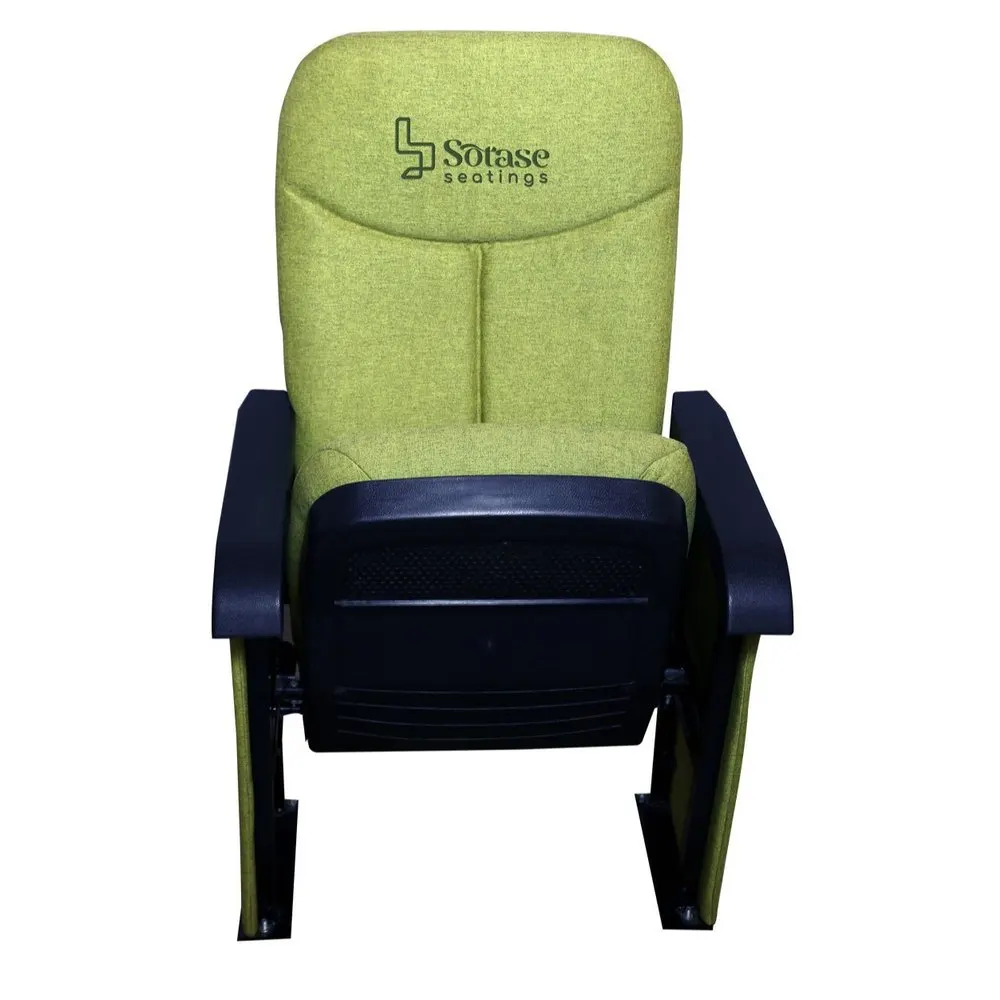 High Quality Green Auditorium Theater Chair with Auto Tip-up Sharing Armrest Push Back Fixed Seat for Church Use