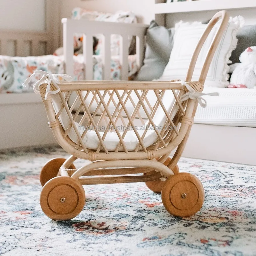 Популярная трендовая детская ротанговая коляска детские игрушки маленькая для кукол винтажная симпатичная из ротанга