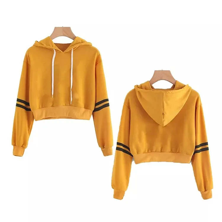 High Quality Custom Logo Cotton Long Sleeve Crop Top Women Hoodie for Casual Streetwear Clothing