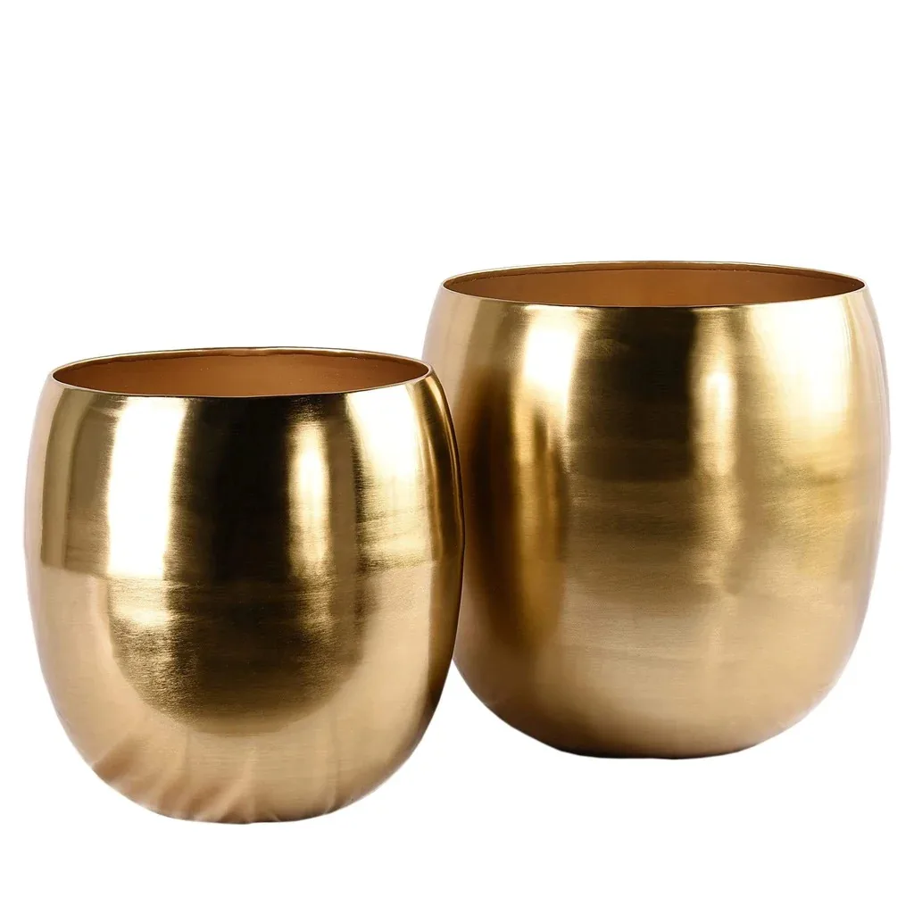 Wholesale Quality Lovely Metal Planter Set of 2 Gold Resorts Hotels Home Garden Decoration for Floor & Shopping Mall Pots Type