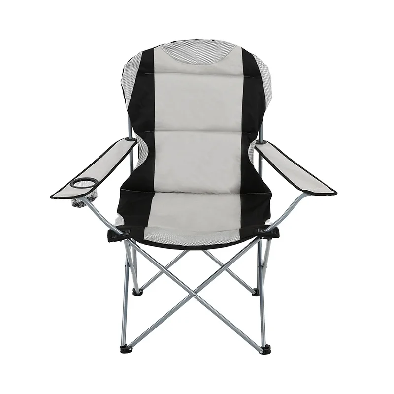 Modern Design Outdoor Foldable Leisure Chair With Large Sponge Spliced Sketch Metal Armrests for Beach Camping Cross-Border Use