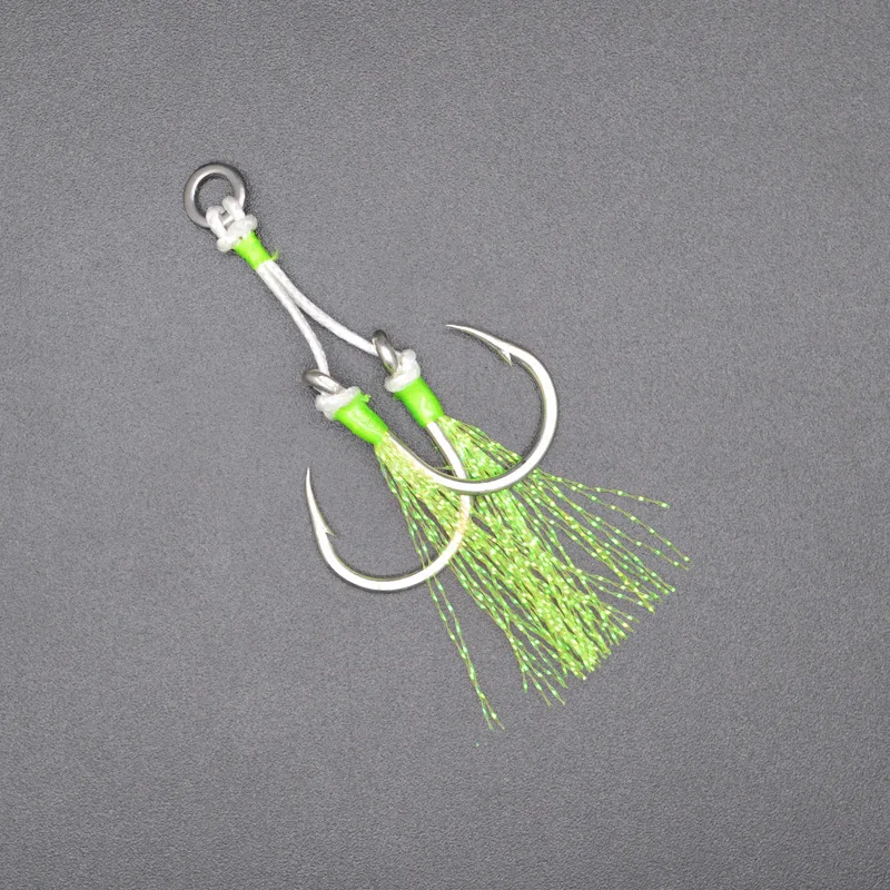 2pcs/Bag High Carbon 1/0  3/0 5/0 7/0 9/0 Double Assist Hook Fishing Hook With Solid Ring For Jigging Lures