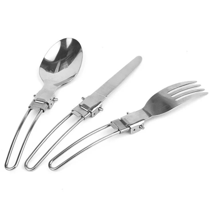 Outdoor stainless steel tableware portable camping knife, fork and spoon three-piece set camping western tableware