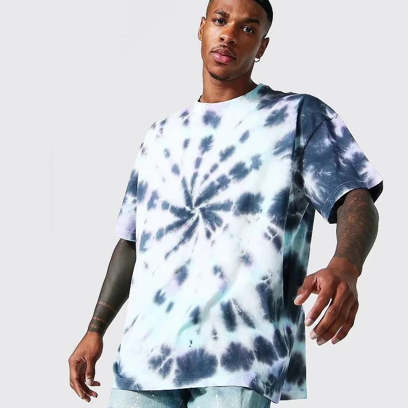 Colorblock Fashion Full Sleeve Elongated T Shirt Tie Dye Fashion Multi Colors Oversized Mens Tee Shirts With Custom Logo