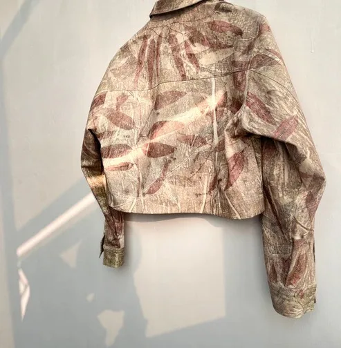 Wholesale Cotton Fabric Multishade Ecoprinted Oversized Crop Jacket Unique Floral Sustainable Winter Casual Wear For Women