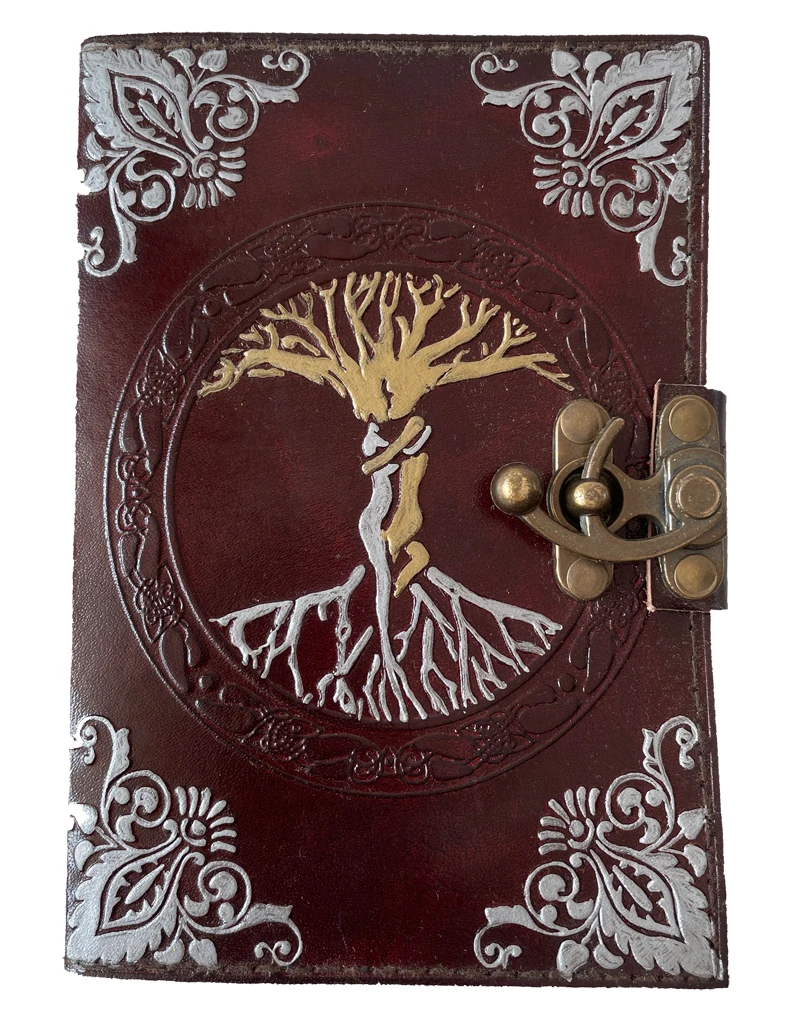 Handmade deckle edge paper mother of earth leather journal writing notebook tree of life antique embossed bound daily notepad